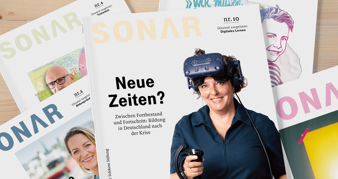 Das Bild zeigt mehrere Titelseiten des Magazins sonar.