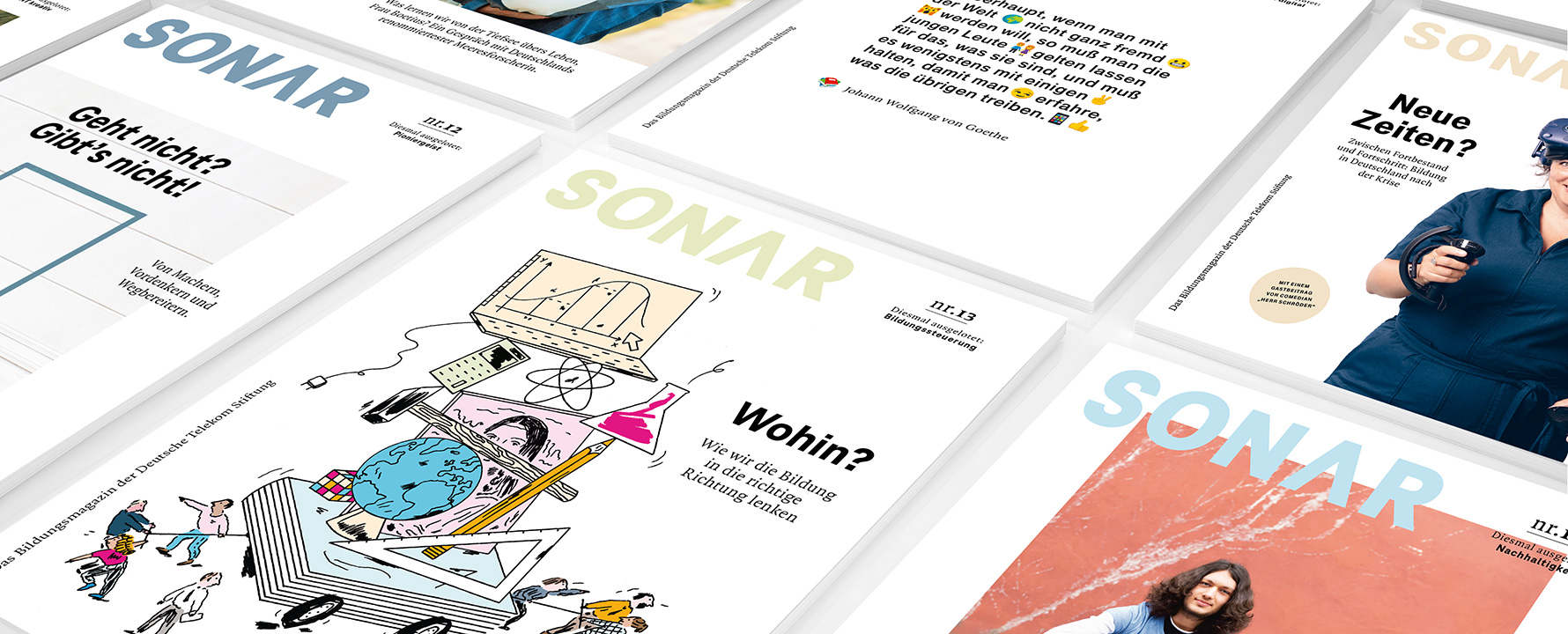 Verschiedene Titelseiten des Magazins sonar.