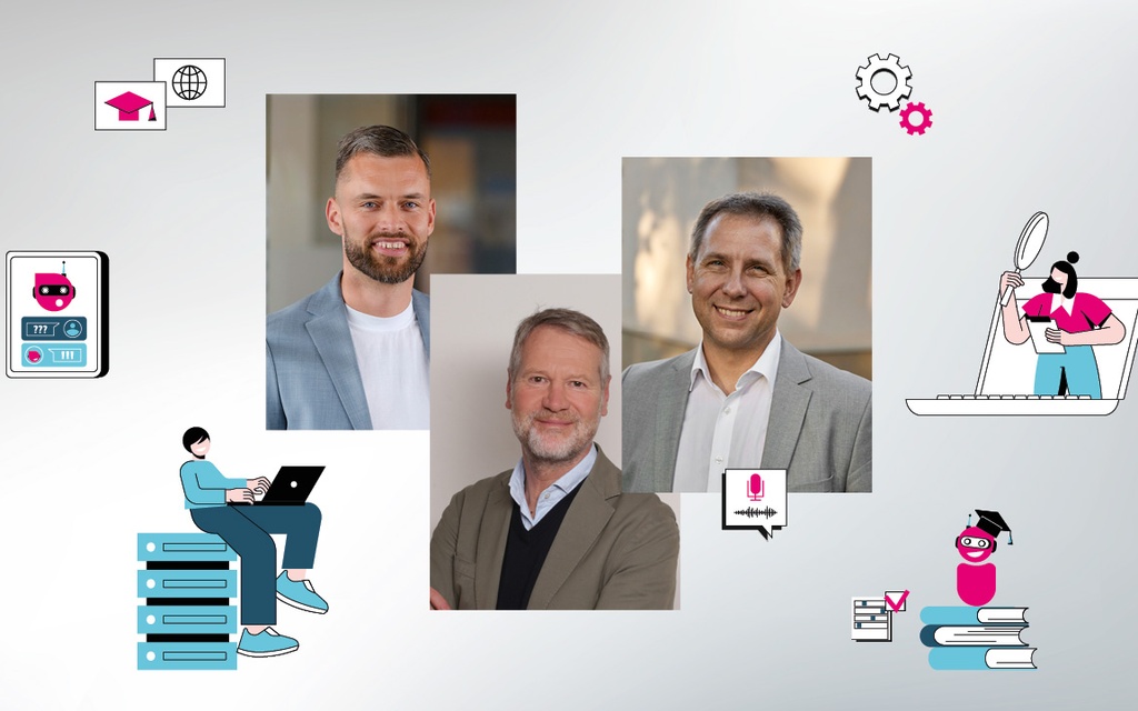 Das Foto ist eine Collage, welches Porträtfotos der drei Interviewpartner zeigt