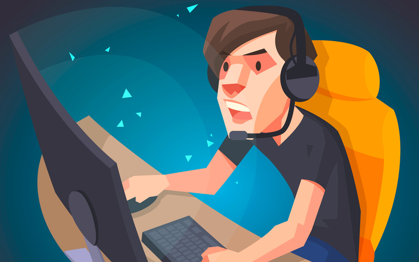 Illustration eines Jungen vor dem Computer