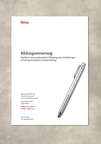 Frontcover des Ergebnisberichtes zur Umfrage Bildungssteuerung von forsa