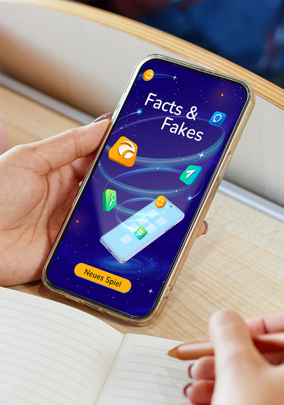 Startbildschirm vom Lernspiel "Facts & Fakes"